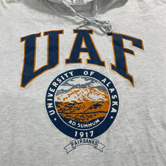 VTG 90s UAF University of Alaska Long Sleeve T-Shirt Hoodie, Size XL Made in USA - Picture 2 of 7